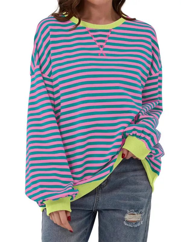 Striped Round Neck Dropped Shoulder Sweatshirt sold by Charming Charlie