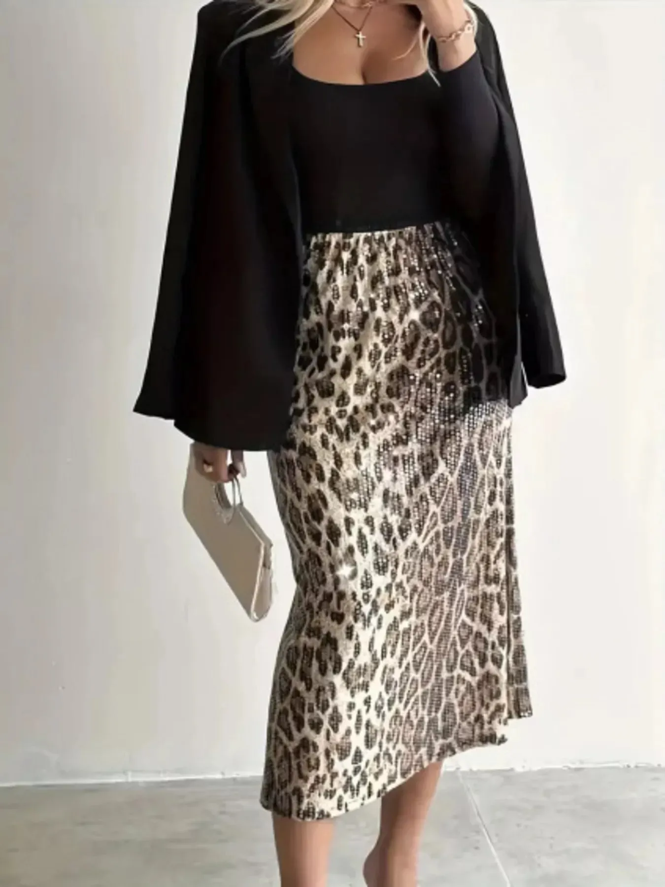 Sequin Leopard Midi Skirt sold by Charming Charlie product image thumbnail 3
