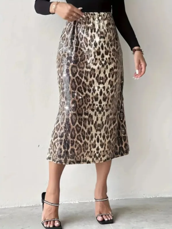 Sequin Leopard Midi Skirt sold by Charming Charlie