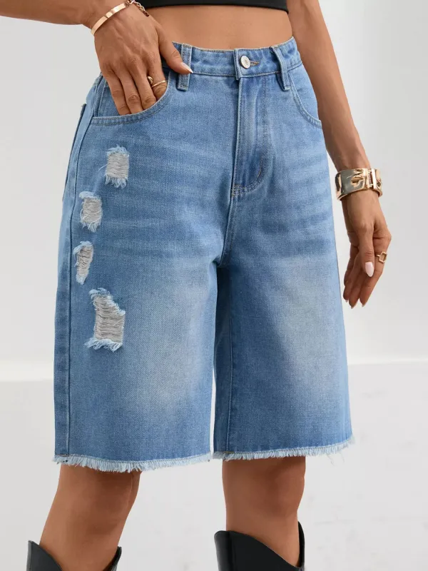Ripped Frayed Hem Denim Shorts sold by Charming Charlie