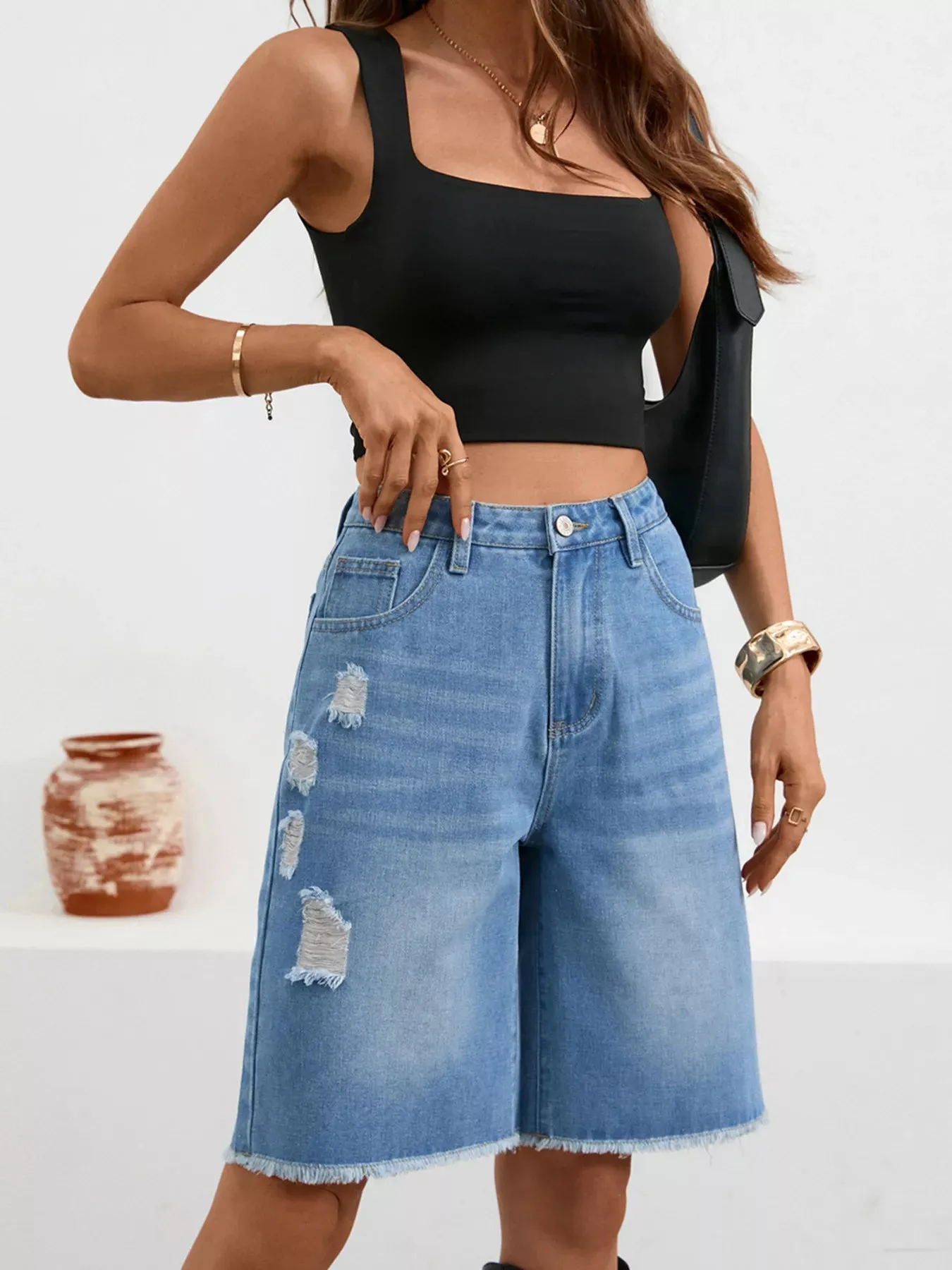 Ripped Frayed Hem Denim Shorts sold by Charming Charlie product image thumbnail 5