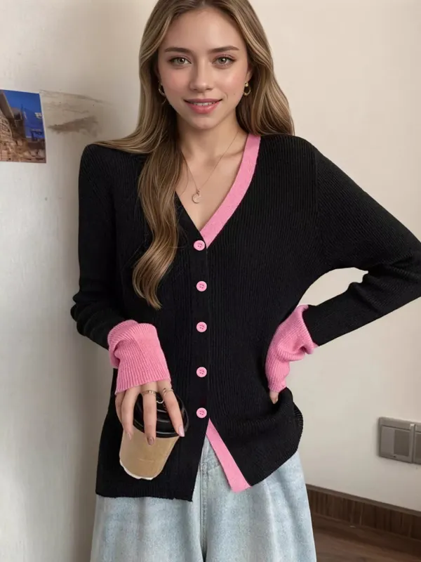 Contrast Trim Ribbed Knit Cardigan sold by Charming Charlie