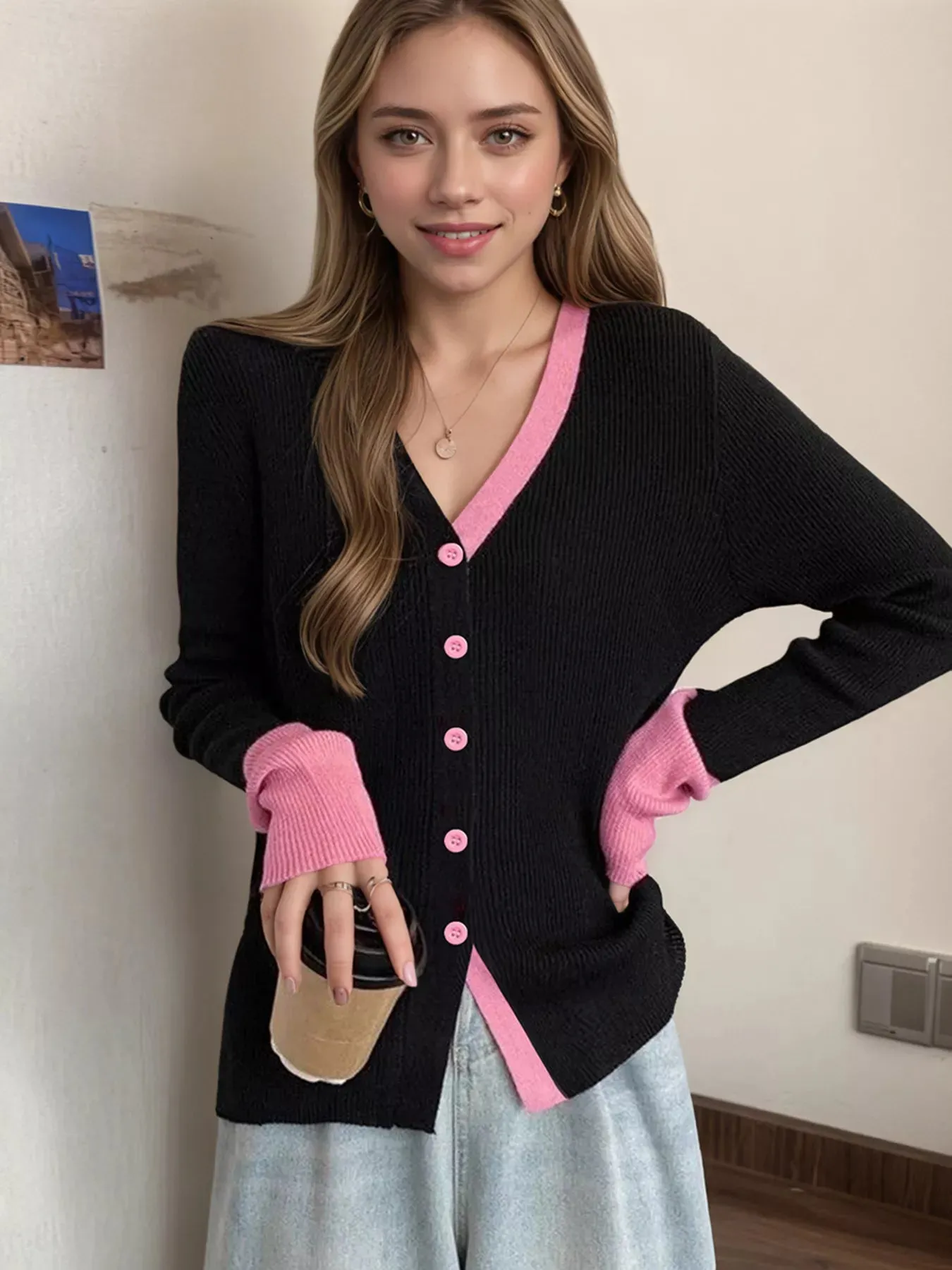 Contrast Trim Ribbed Knit Cardigan sold by Charming Charlie