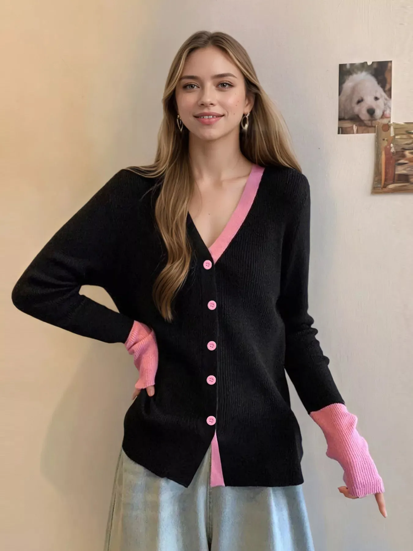 Contrast Trim Ribbed Knit Cardigan sold by Charming Charlie product image thumbnail 5