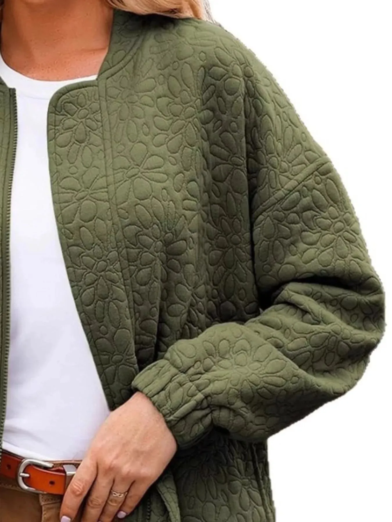 Full Size Floral Quilted Zip Up Jacket Plus Size sold by Charming Charlie product image thumbnail 5