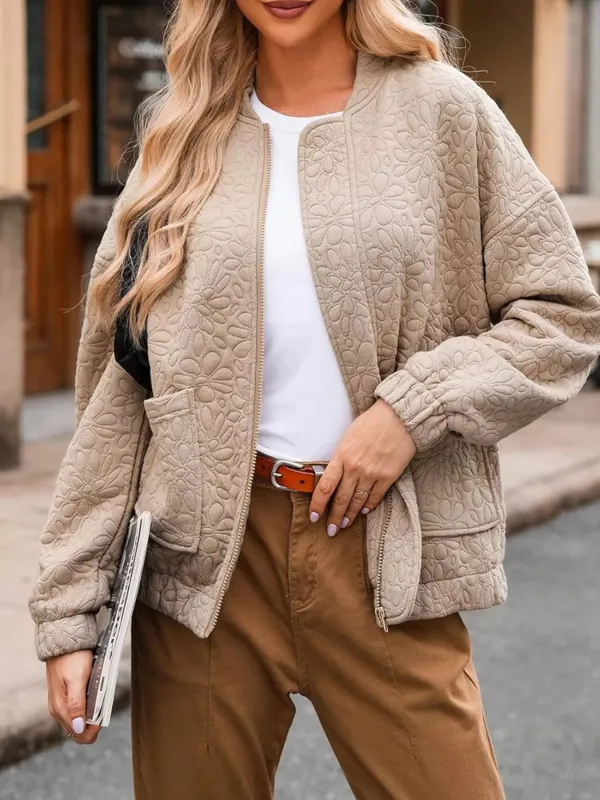 Full Size Floral Quilted Zip Up Jacket Plus Size sold by Charming Charlie