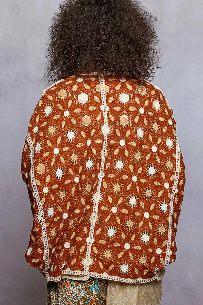 POL Open Front Floral Pattern Crochet Cardigan sold by Charming Charlie product image thumbnail 4