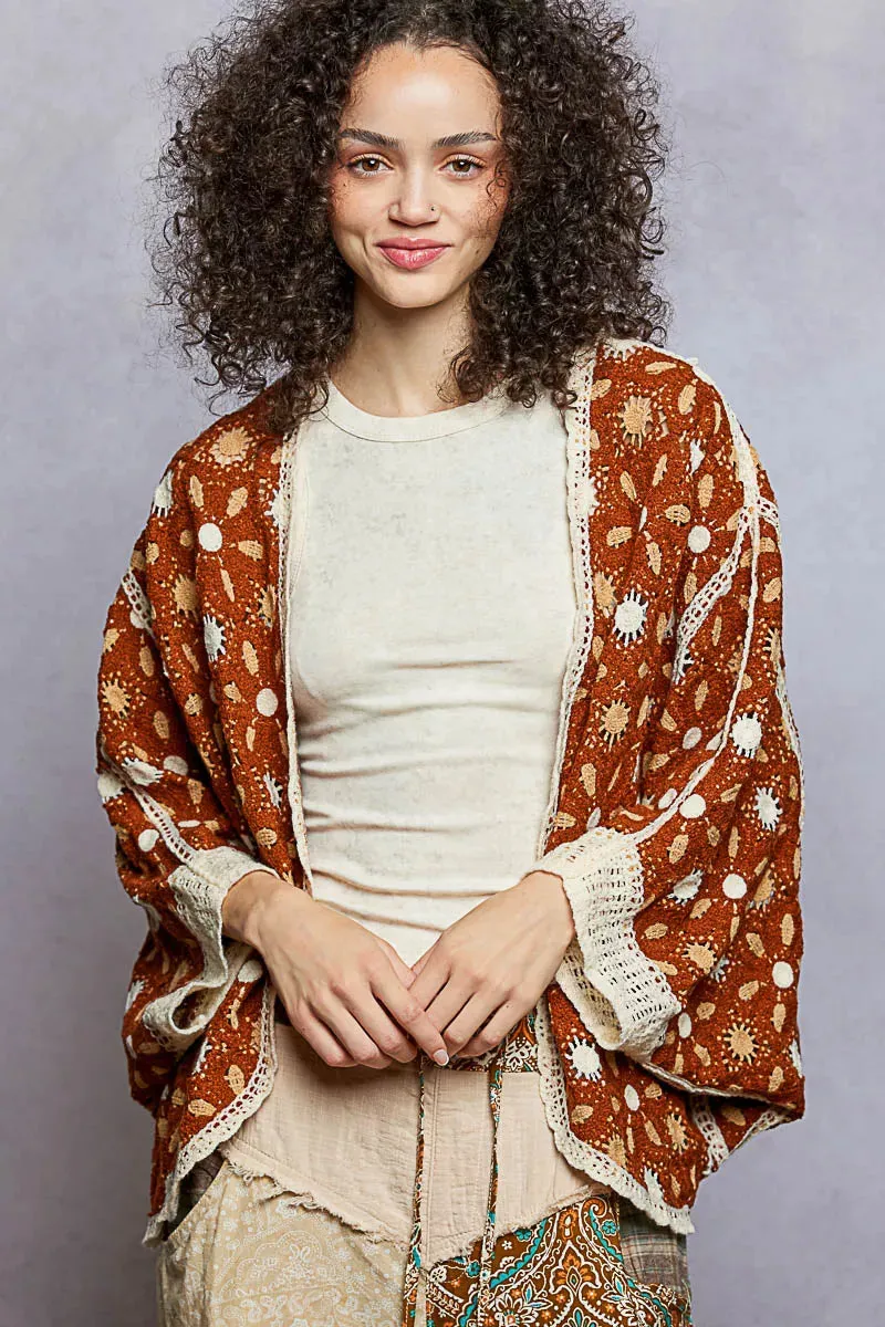 POL Open Front Floral Pattern Crochet Cardigan sold by Charming Charlie product image thumbnail 2