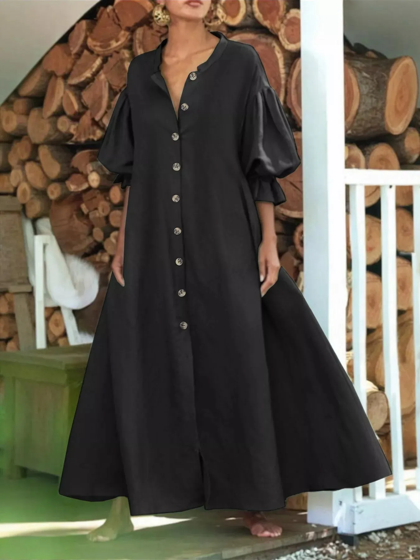 Plus Size Button Front Puff Sleeve Shirt Dress sold by Charming Charlie