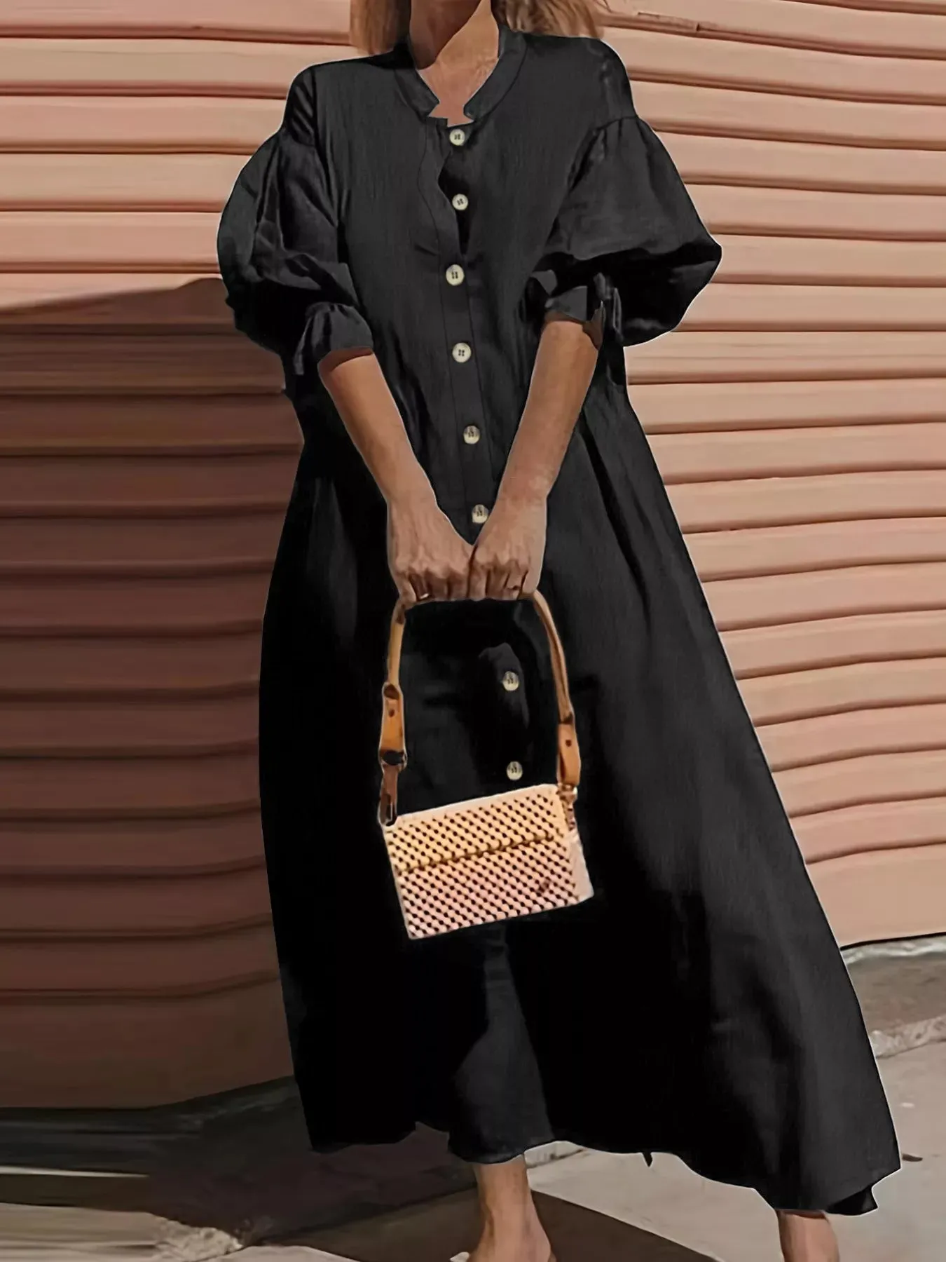 Plus Size Button Front Puff Sleeve Shirt Dress sold by Charming Charlie product image thumbnail 2