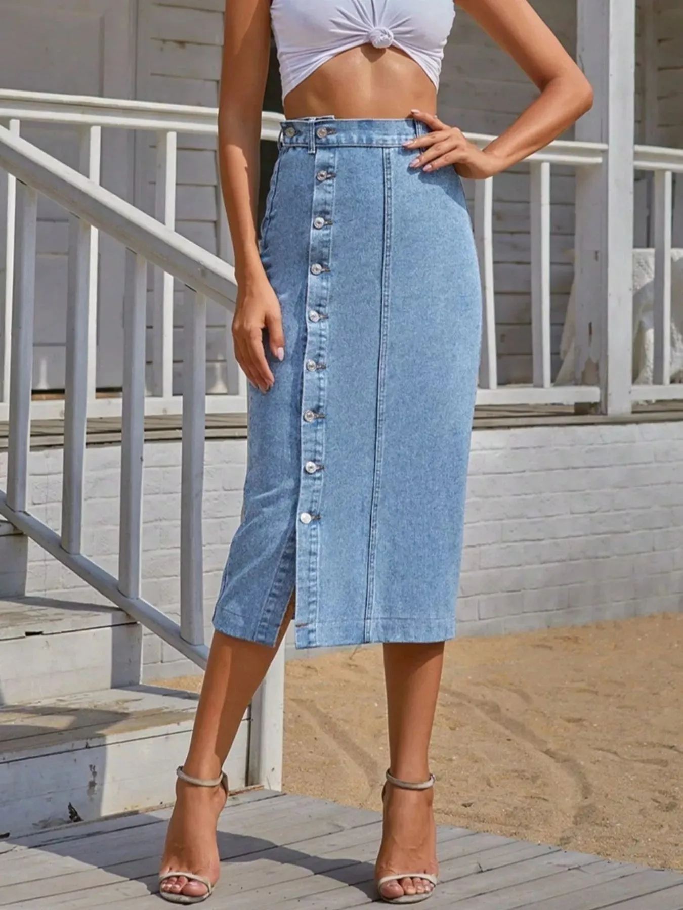 Button-Front Denim Skirt sold by Charming Charlie product image thumbnail 2