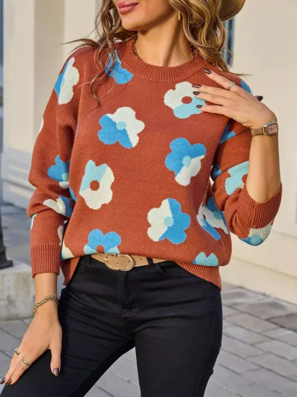 Floral Crew Neck Long Sleeve Sweater sold by Charming Charlie