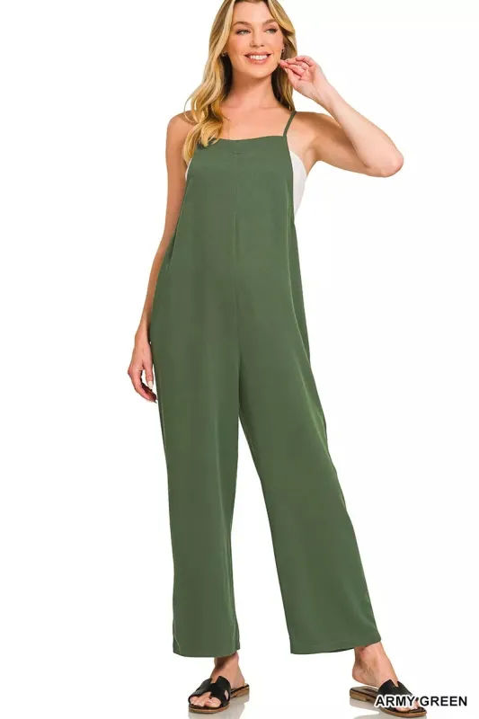 Zenana Rayon Woven Wide Leg Jumpsuit sold by Charming Charlie