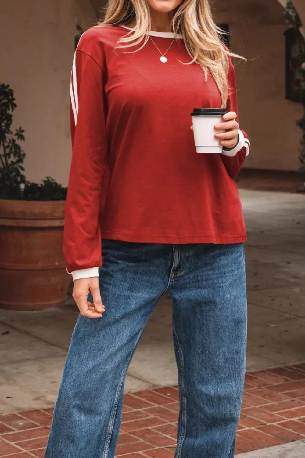 Long Sleeve T-Shirt with Contrast Trim sold by Charming Charlie product image thumbnail 5