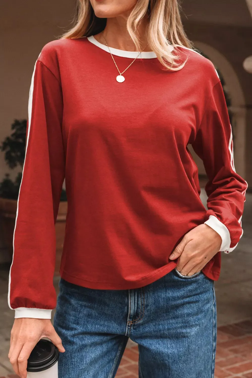 Long Sleeve T-Shirt with Contrast Trim sold by Charming Charlie product image thumbnail 2
