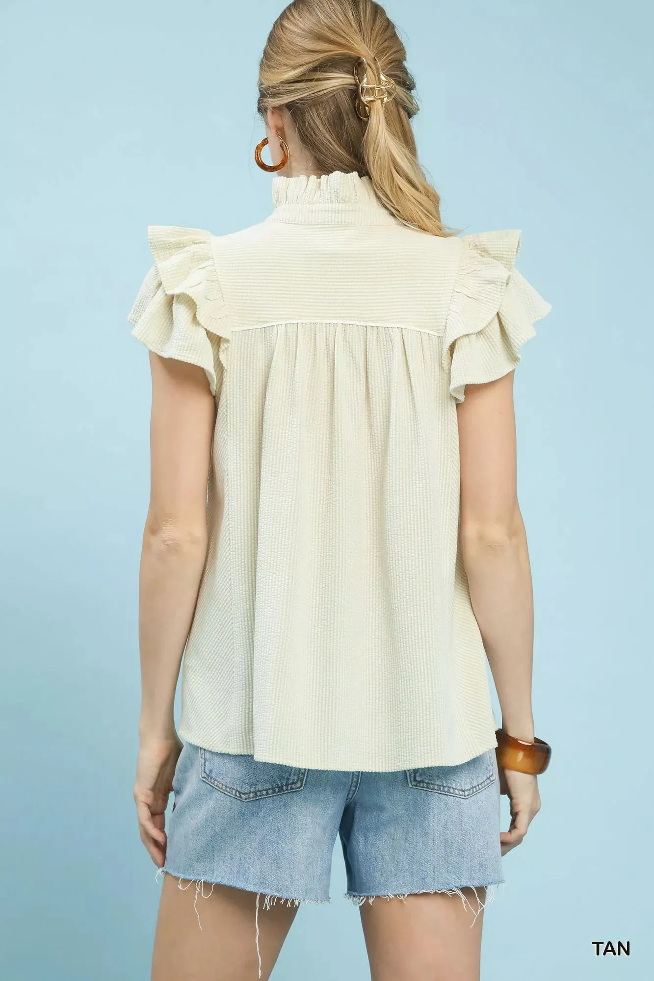 Umgee Ruffled Sleeve Textured Blouse sold by Charming Charlie product image thumbnail 5