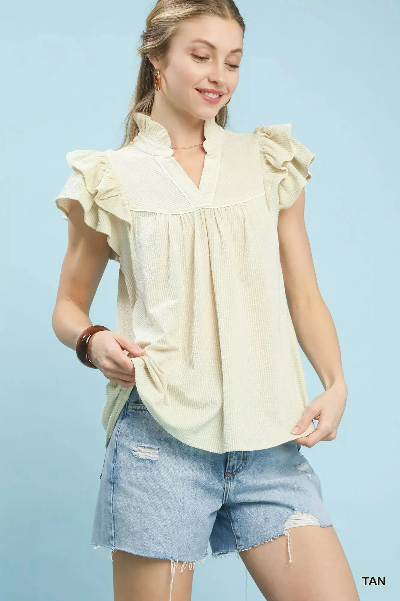 Umgee Ruffled Sleeve Textured Blouse sold by Charming Charlie product image thumbnail 3