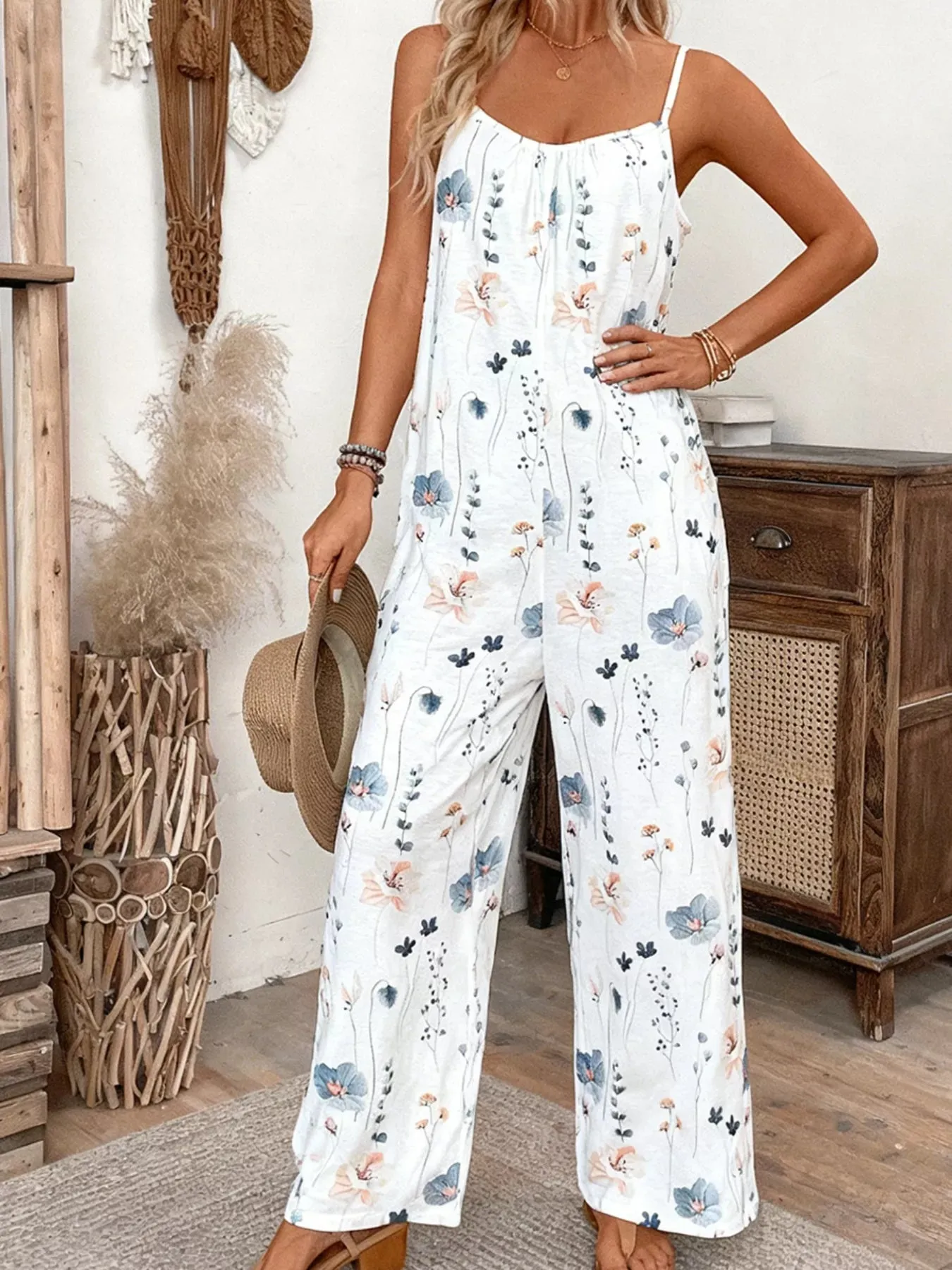 Floral Print Spaghetti Strap Casual Jumpsuit sold by Charming Charlie product image thumbnail 3
