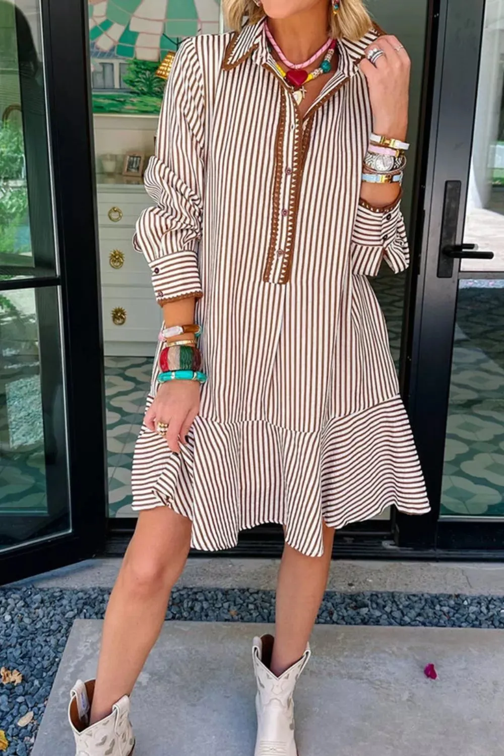Striped Ruffle Hem Shirt Dress sold by Charming Charlie product image thumbnail 4