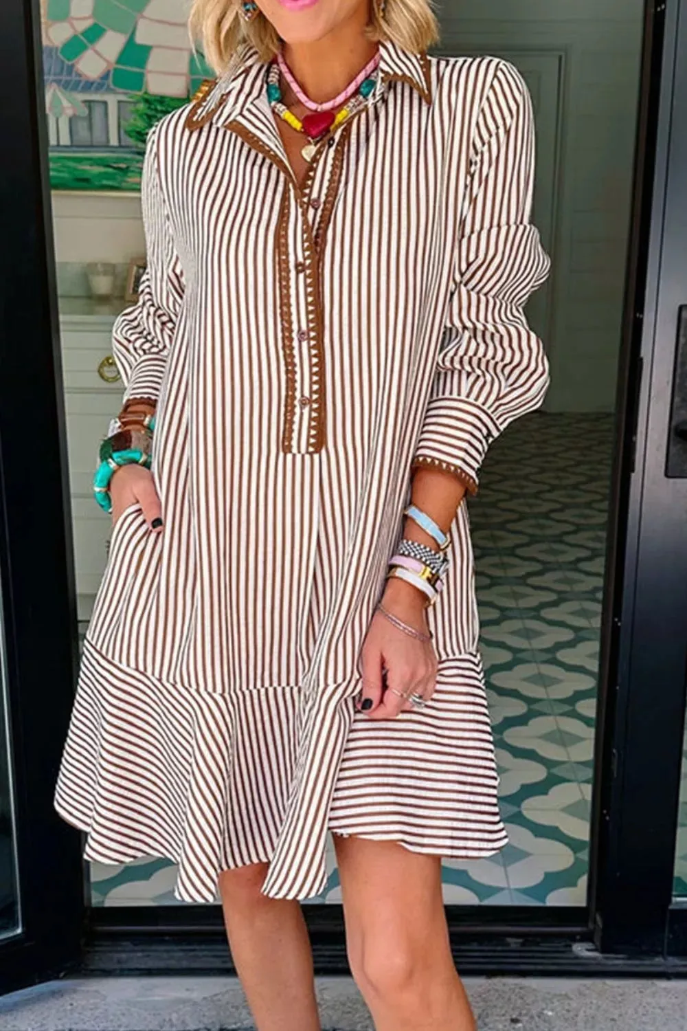 Striped Ruffle Hem Shirt Dress sold by Charming Charlie product image thumbnail 3