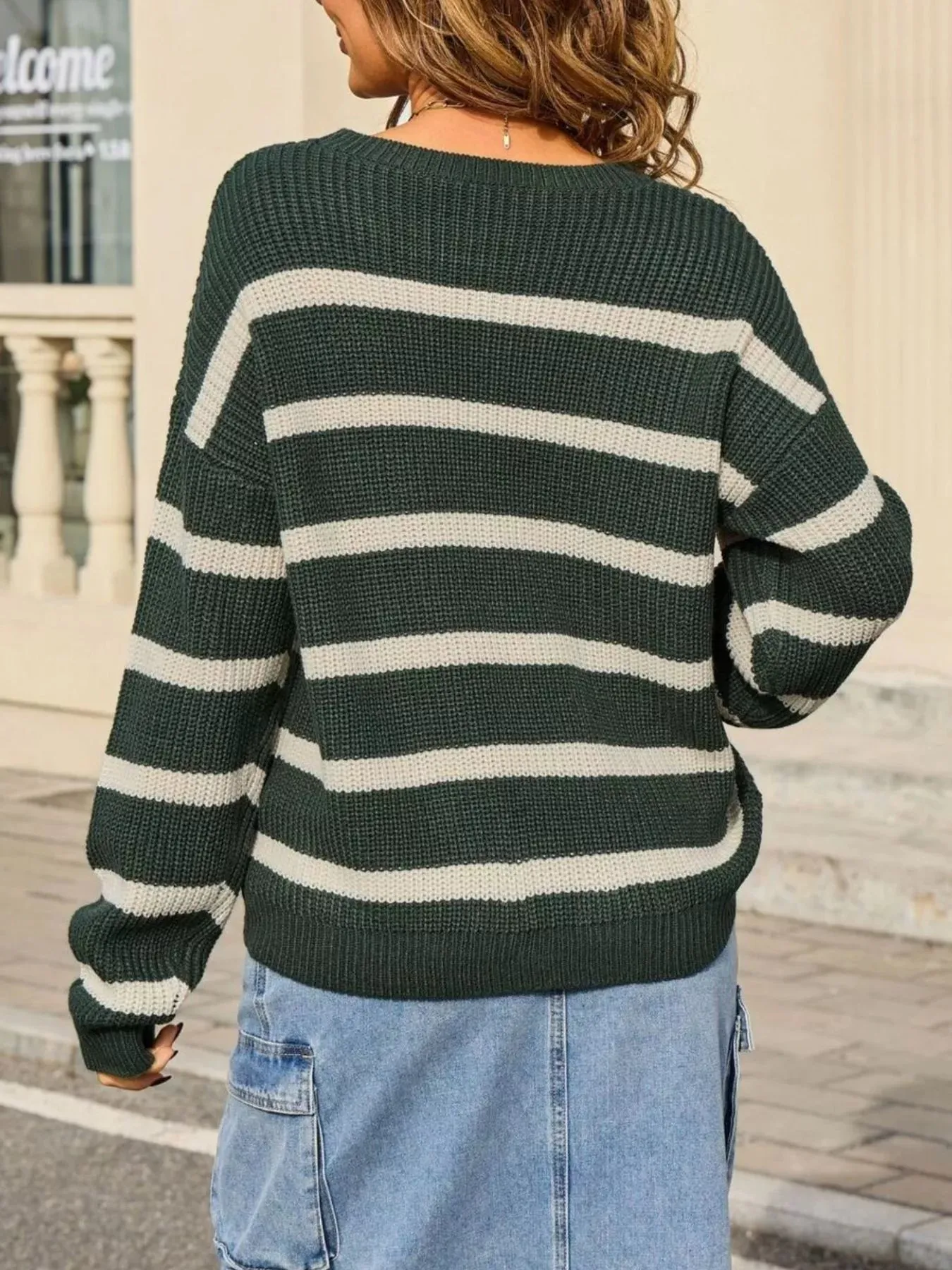 Striped Round Neck Dropped Shoulder Sweater sold by Charming Charlie product image thumbnail 5