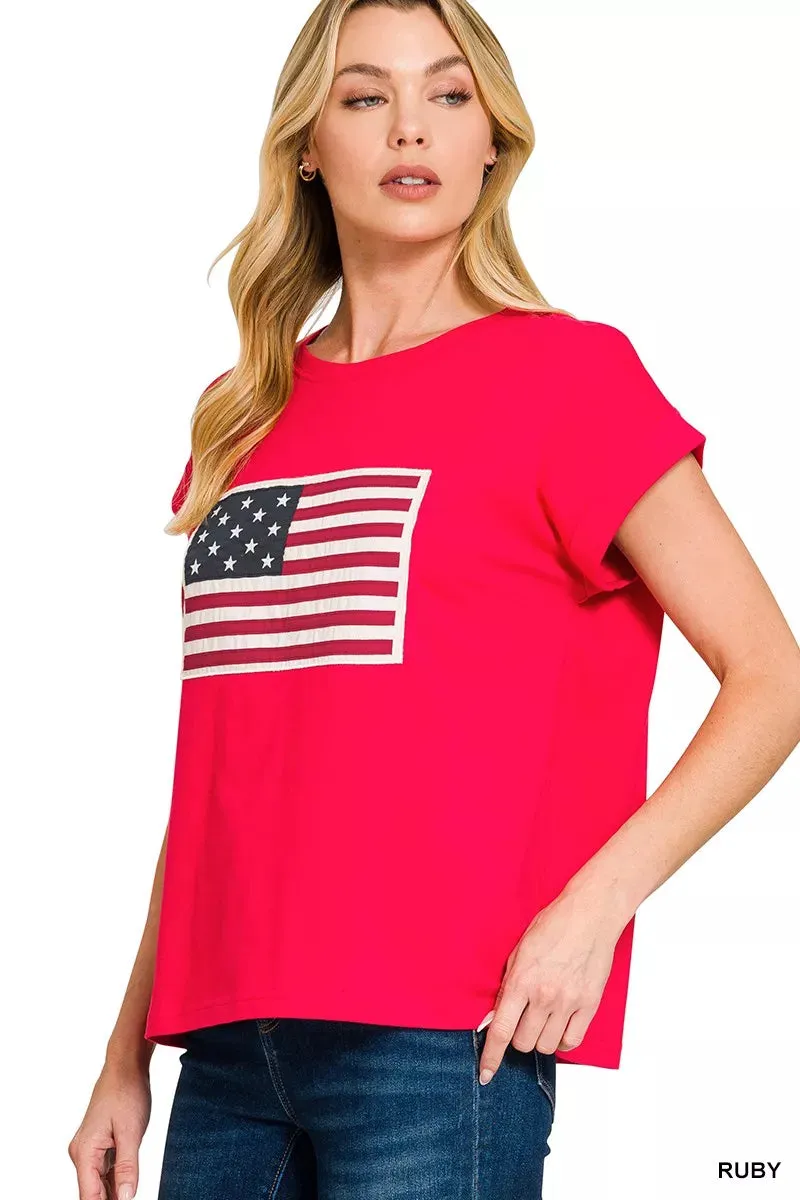 Zenana Full Size US Flag Round Neck Short Sleeve T-Shirt Plus Size sold by Charming Charlie product image thumbnail 2