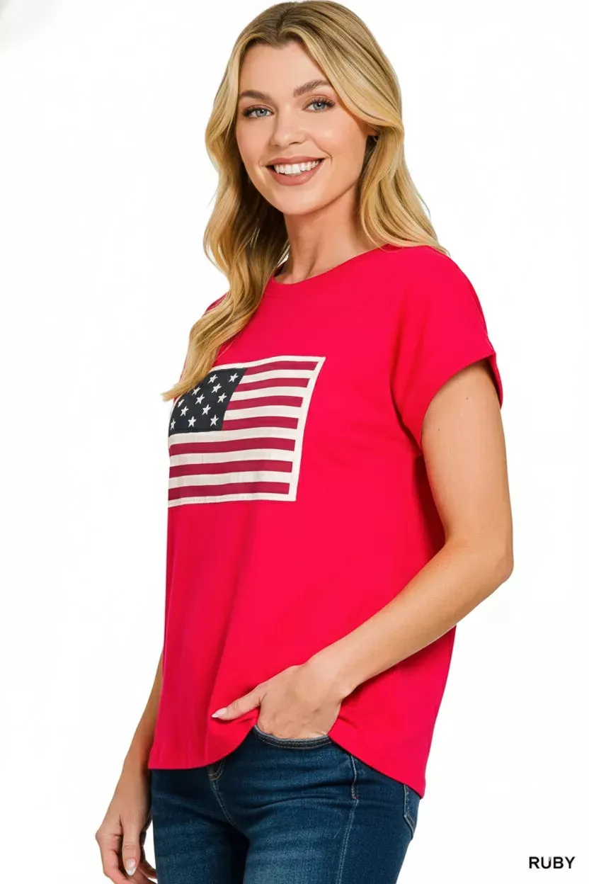 Zenana Full Size US Flag Round Neck Short Sleeve T-Shirt Plus Size sold by Charming Charlie product image thumbnail 3