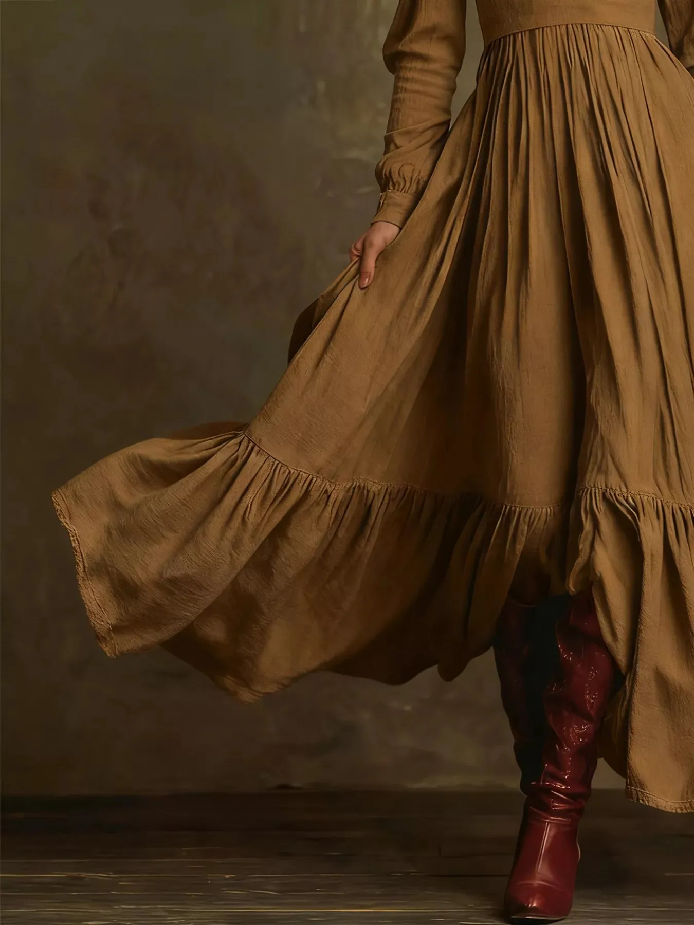 V-Neck Long Sleeve Ruffle Hem Dress sold by Charming Charlie product image thumbnail 3