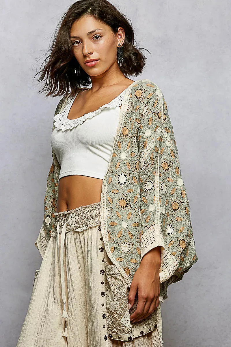 POL Open Front Floral Pattern Crochet Cardigan sold by Charming Charlie product image thumbnail 3