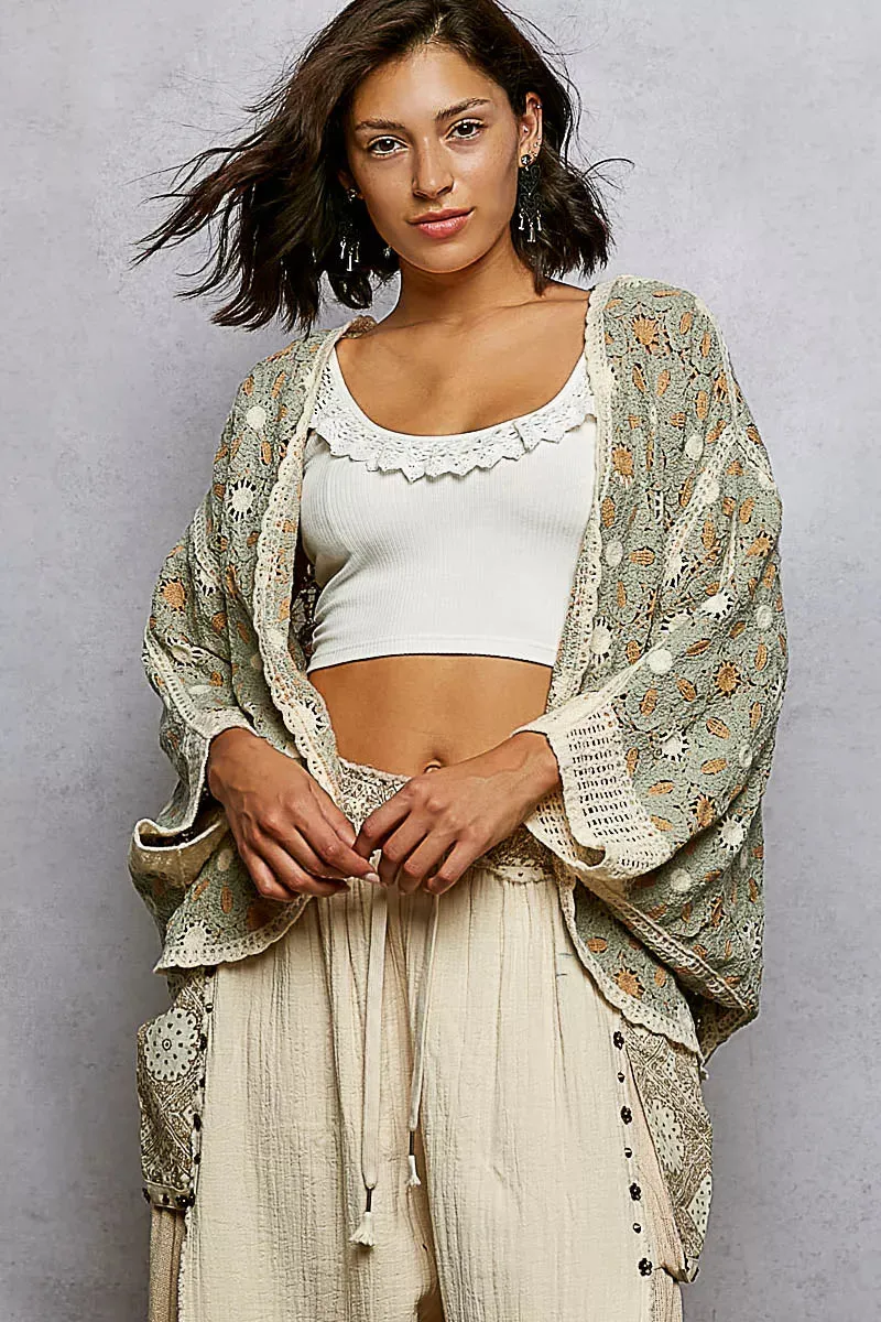 POL Open Front Floral Pattern Crochet Cardigan sold by Charming Charlie