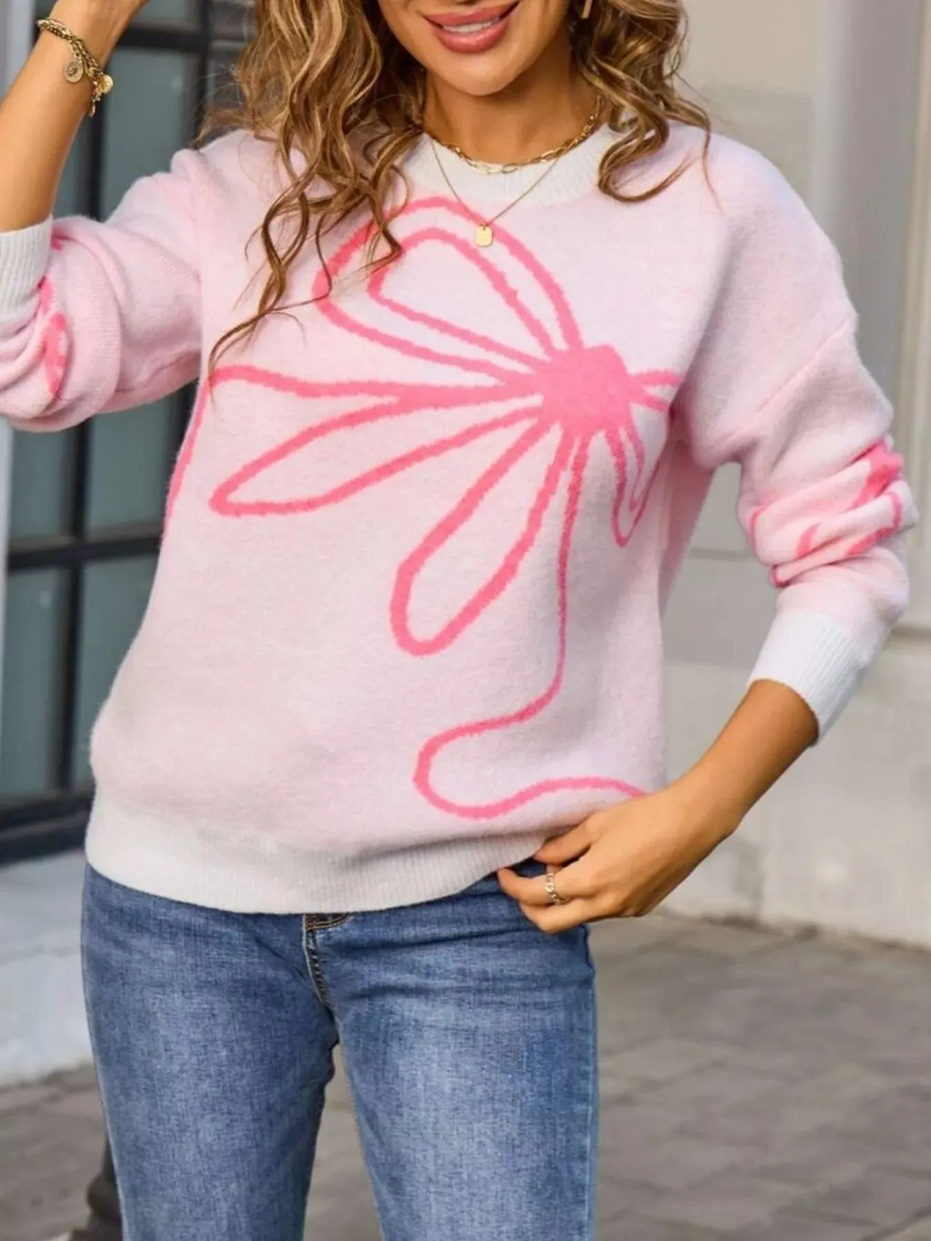 Floral Crew Neck Long Sleeve Sweater sold by Charming Charlie product image thumbnail 2