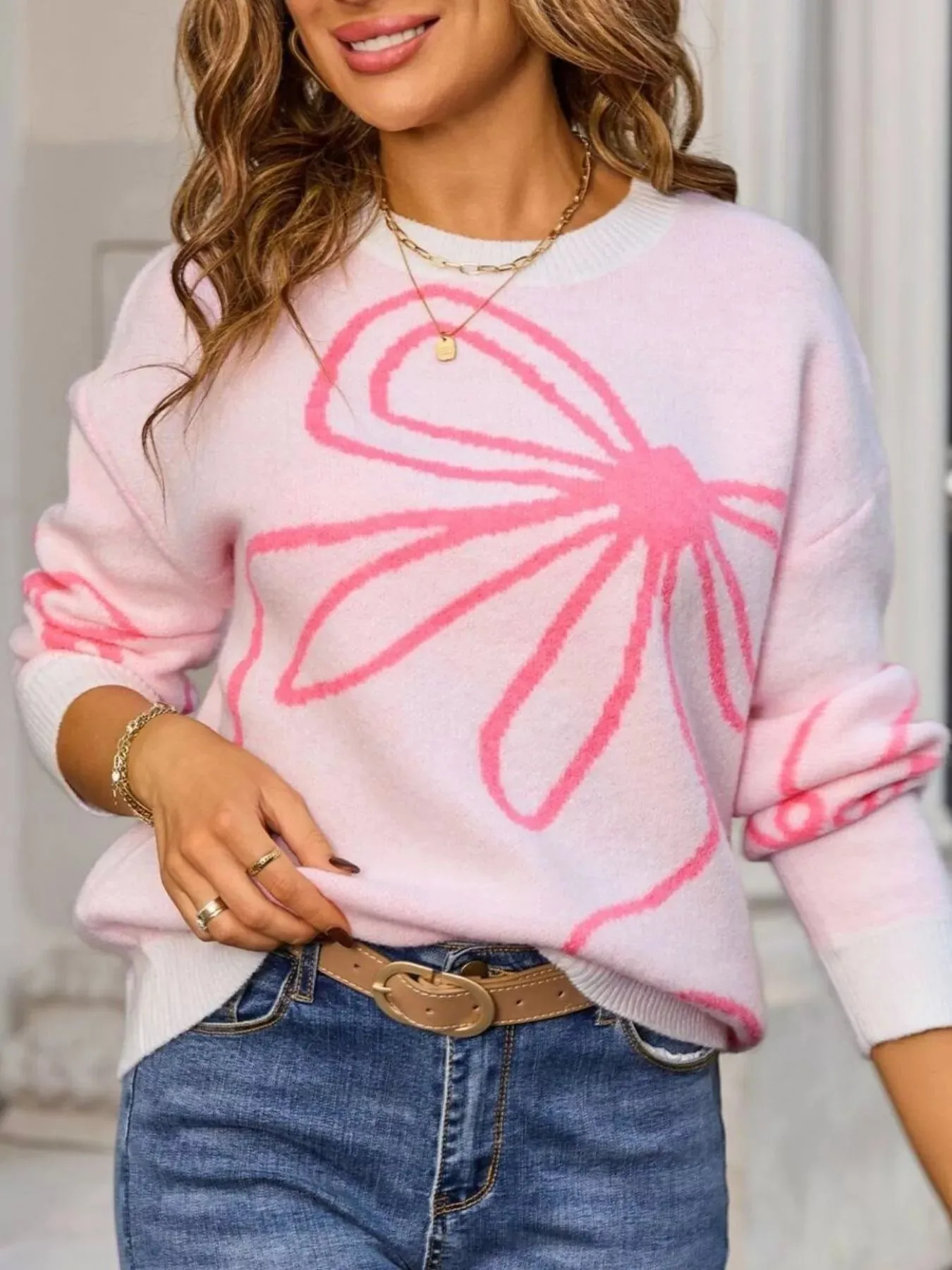 Floral Crew Neck Long Sleeve Sweater sold by Charming Charlie product image thumbnail 4