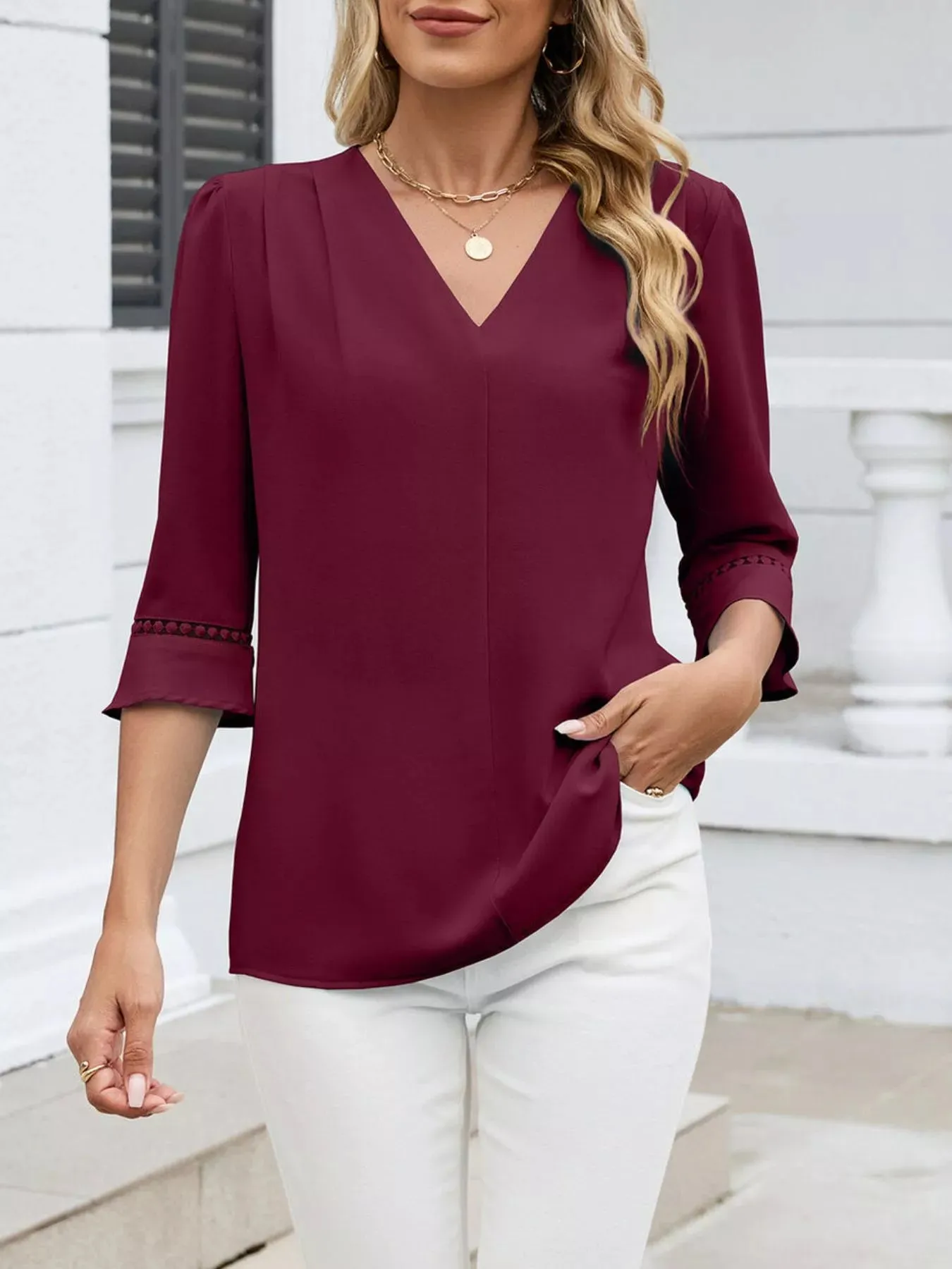 V-Neck 3/4 Sleeve Blouse sold by Charming Charlie product image thumbnail 5