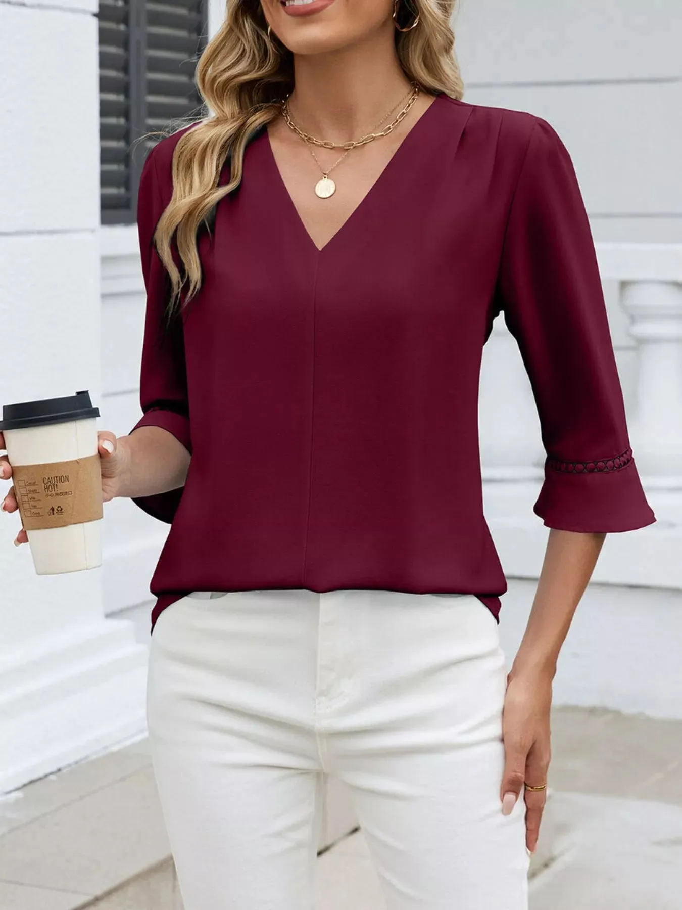 V-Neck 3/4 Sleeve Blouse sold by Charming Charlie product image thumbnail 3