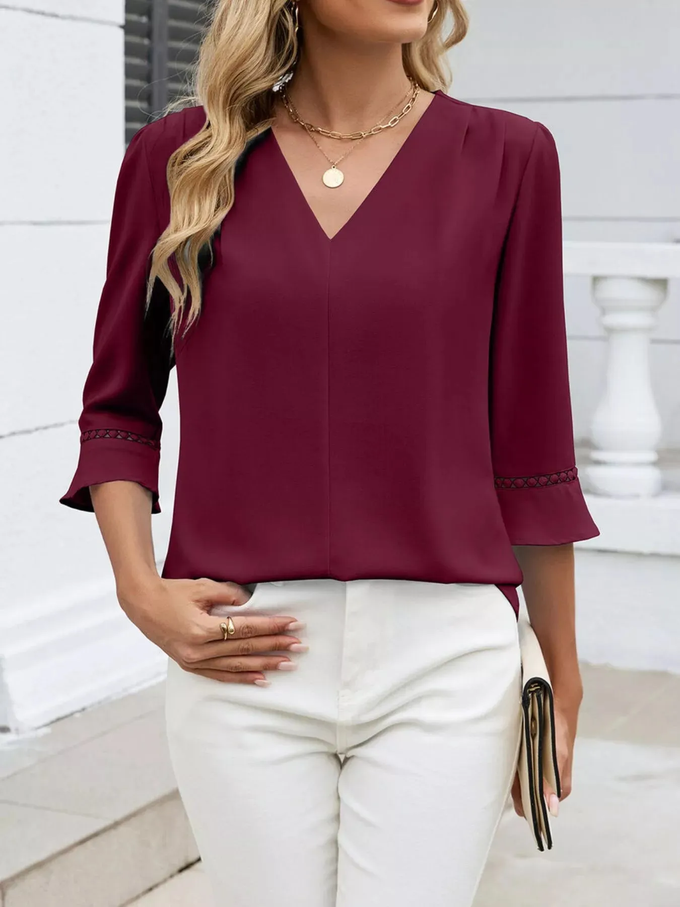 V-Neck 3/4 Sleeve Blouse sold by Charming Charlie