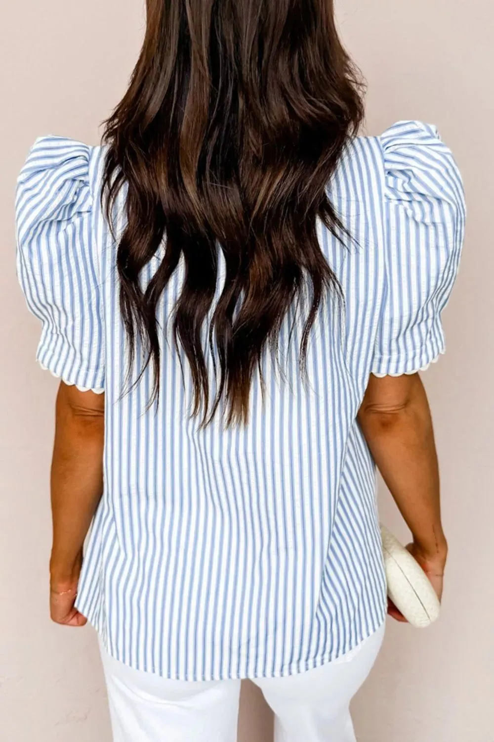 Stripe Ricrac Trim Short Puff Sleeve Leopard Patchwork Collar V Neck Blouse sold by Charming Charlie product image thumbnail 4