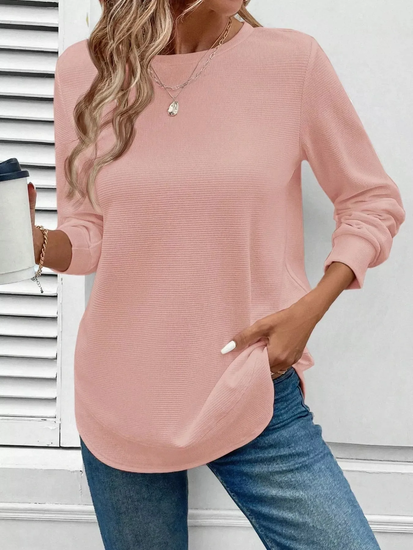 Casual Texture Knit Long Sleeve T-Shirt sold by Charming Charlie