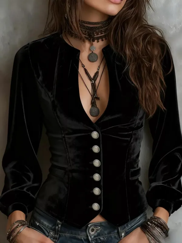 Velvet Button-Down Jacket sold by Charming Charlie