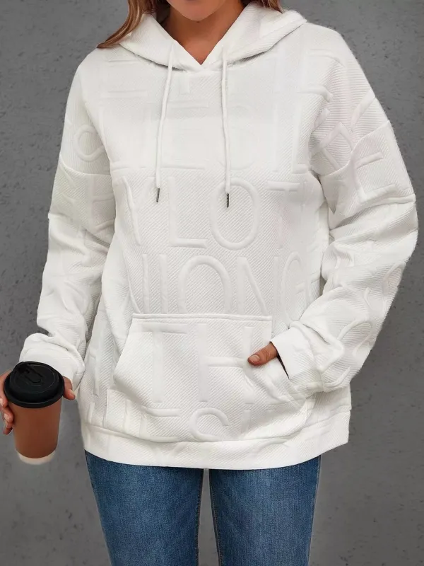 Full Size Textured Embossed Long Sleeve Hoodie Plus Size made by Trendsi