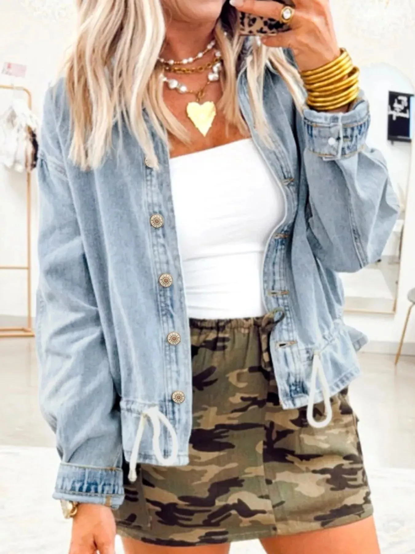 Wash Button Up Denim Jacket sold by Charming Charlie