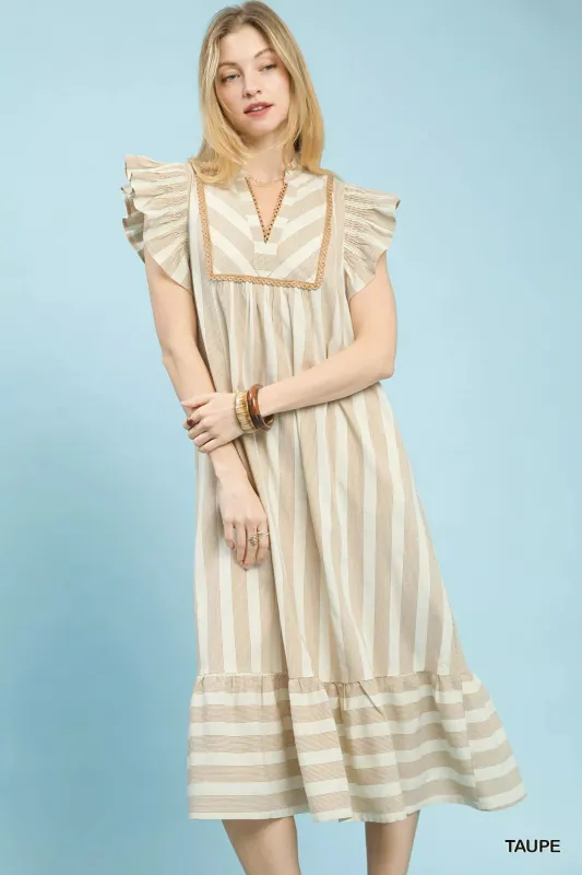 Umgee Stripe Ruffle Sleeve Tiered Midi Dress sold by Charming Charlie