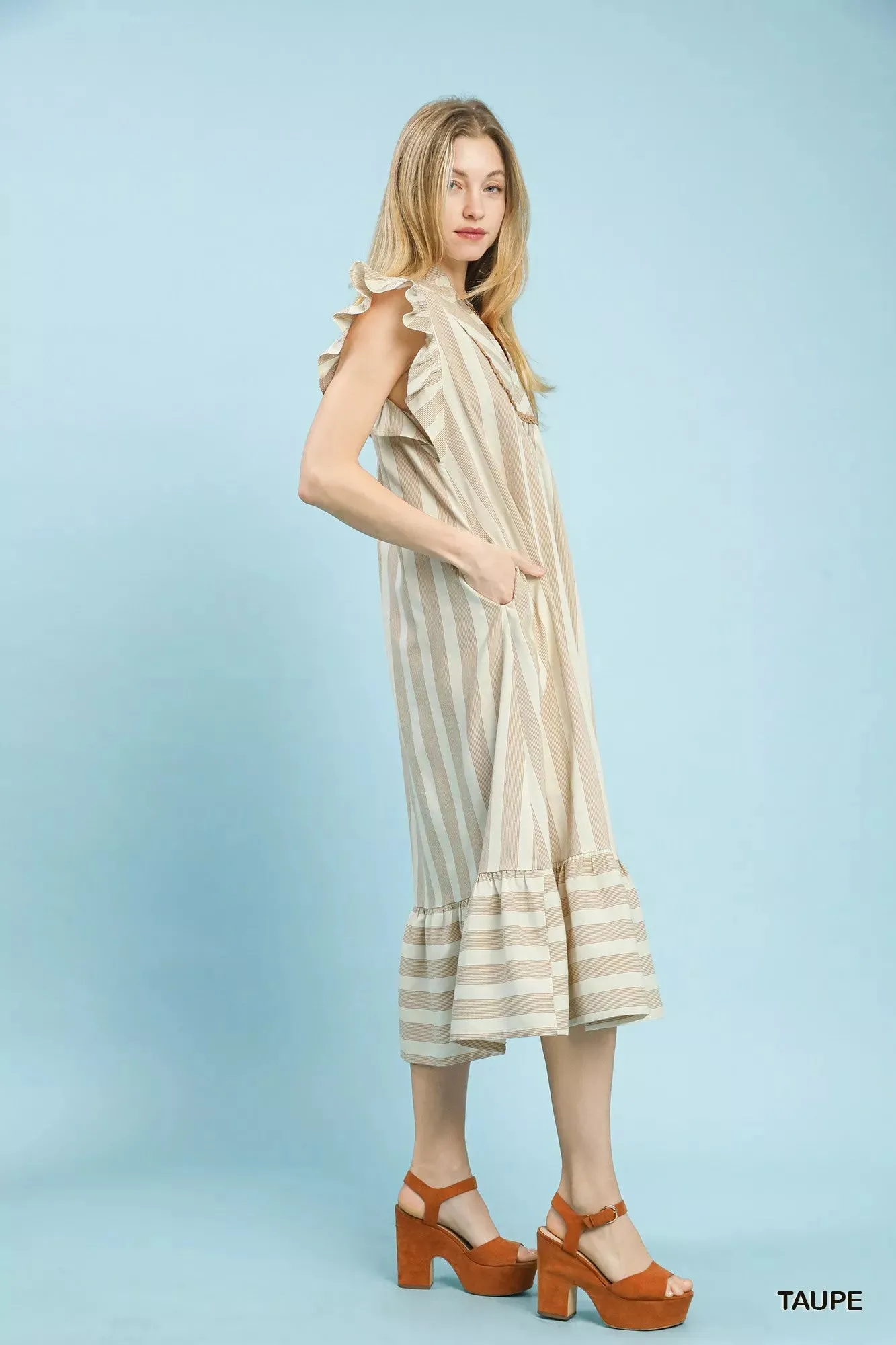 Umgee Stripe Ruffle Sleeve Tiered Midi Dress sold by Charming Charlie product image thumbnail 3
