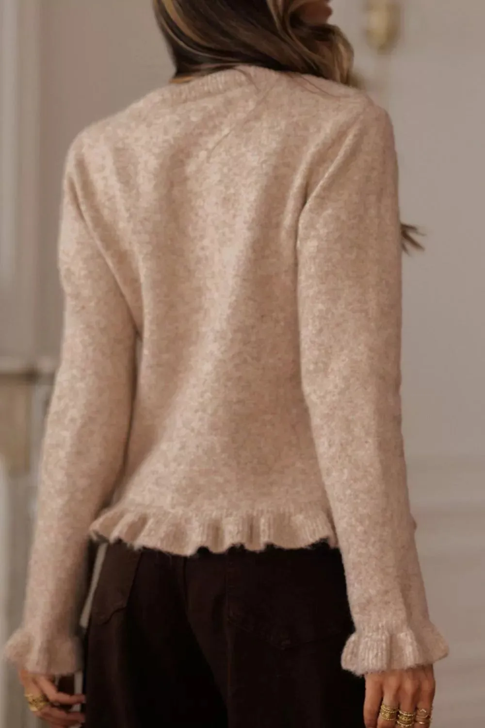 Ruffled Trim Button-Down Cardigan sold by Charming Charlie product image thumbnail 4