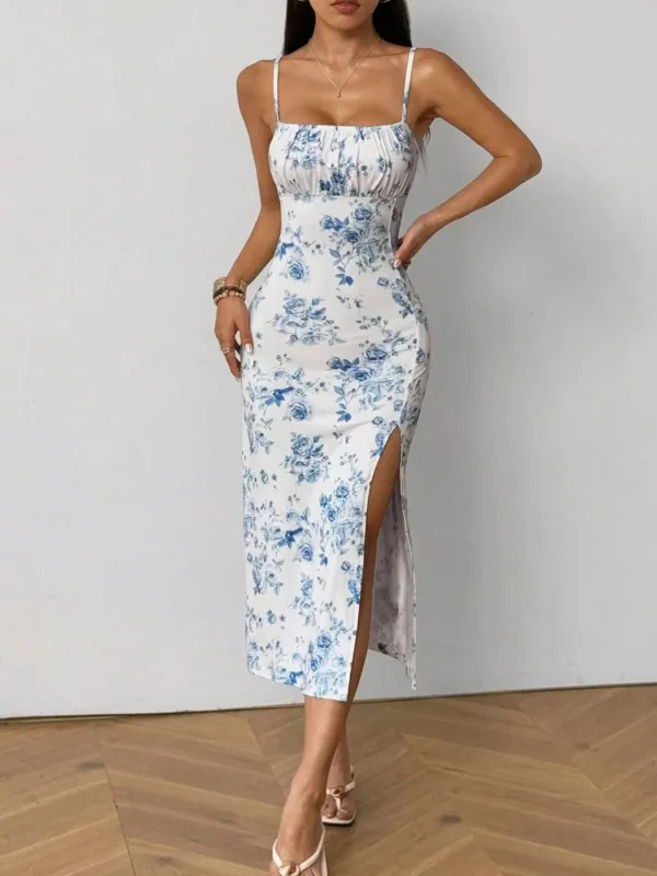 Floral Print Ruched Slit Cami Dress sold by Charming Charlie