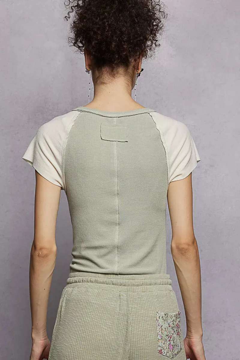 POL Round Neck Outseam Detail T-Shirt with Contrast Color Sleeves sold by Charming Charlie product image thumbnail 3