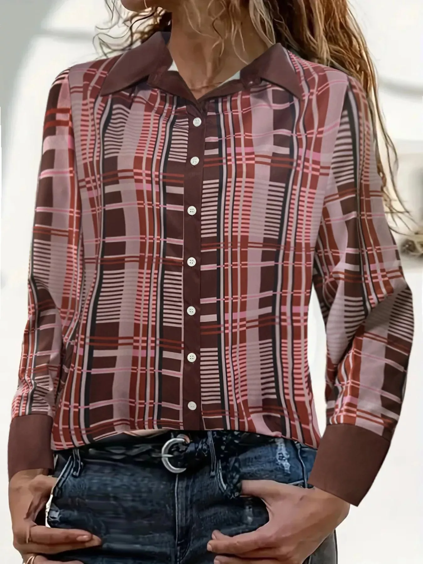 Plus Size Plaid Button-Down Shirt sold by Charming Charlie