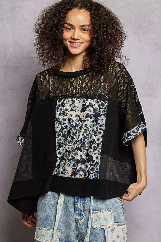 POL Floral Patchwork Lace Accent Blouse sold by Charming Charlie