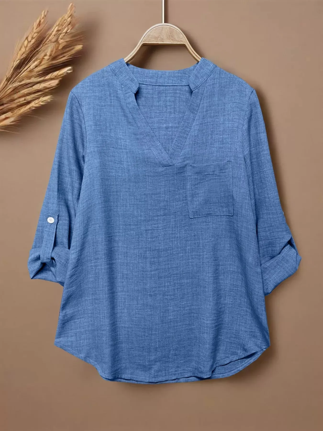 Casual Notched Roll-Up Sleeve Blouse sold by Charming Charlie product image thumbnail 5