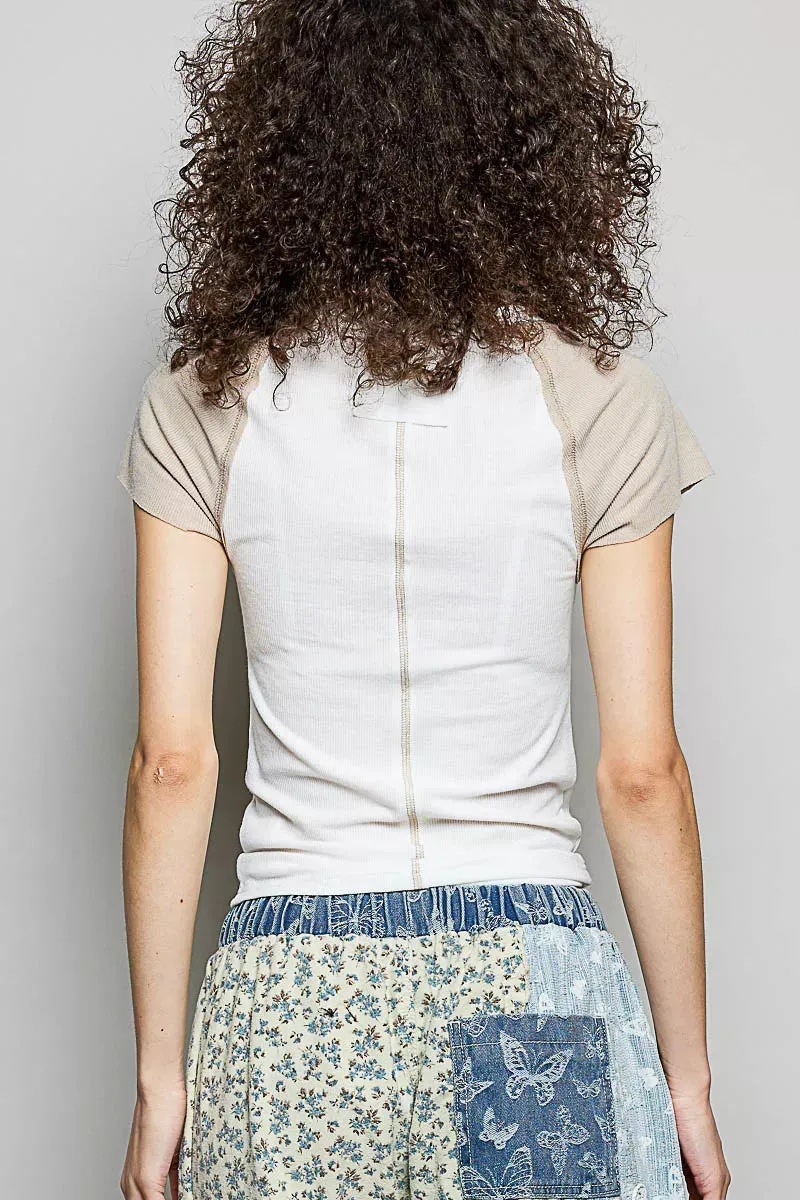 POL Round Neck Outseam Detail T-Shirt with Contrast Color Sleeves sold by Charming Charlie product image thumbnail 4