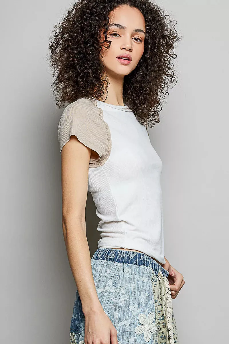 POL Round Neck Outseam Detail T-Shirt with Contrast Color Sleeves sold by Charming Charlie product image thumbnail 3